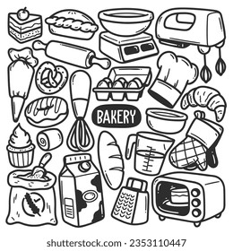 Bakery Stickers Hand Drawn Doodle Coloring Vector