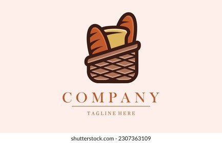 bakery store company logo vector icon. Design logo cake and bread with brown basket suitable for bakery, cake, food store, cafe company logo.