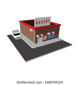 bakery store front office red mini truck model logo art icon vector illustration miniature