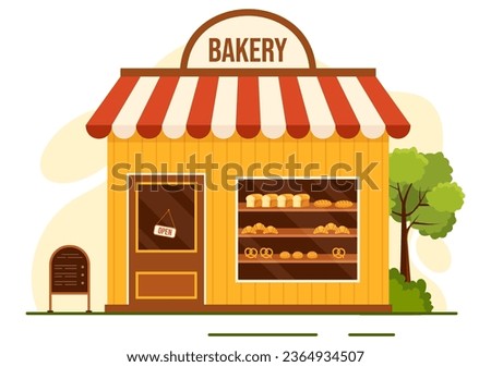 Bakery Store Vector Illustration with Various Types of Bread Products for Sale and Shop Interior in Flat Cartoon Background Design Template