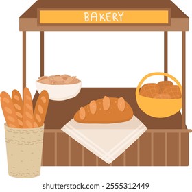 Bakery Street Shopping Stall Vector Illustration