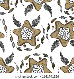 Bakery style repeat pattern. Seamless texture with cookie in a shape of star. It can be used as wallpaper, upholstery, wrapping, fabric or your design.