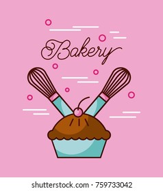 bakery sweet cake and two whisk preparation