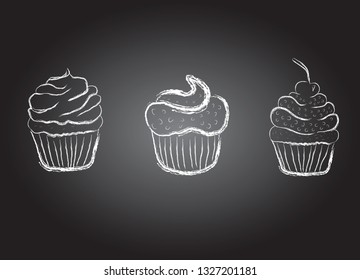 bakery sweets chalk drawing vector illustration. good for icon, menu, web design 