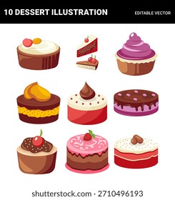 Bakery Sweets Collection Set Of Flat Design Pastry Dessert Bread Donut Cupcake Cookie Illustration