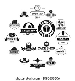 Bakery sweets logo icons set. Simple illustration of 16 bakery sweets logo vector icons for web