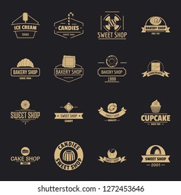 Bakery sweets logo icons set. Simple illustration of 16 bakery sweets logo vector icons for web