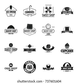 Bakery sweets logo icons set. Simple illustration of 16 bakery sweets logo vector icons for web