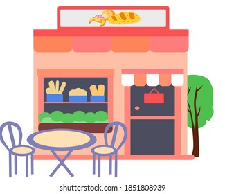 Bakery with a table on the duck, a vector graphics