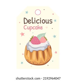 Bäckereimarke. Buben, Cupcake, Muffin, Sandwich-Vektorgrafiken mit Text. Konzept für Essen, Feiertage und Dessert - Design für Etiketten, Flyer und Postkarten