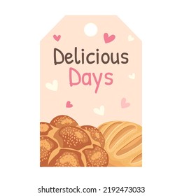 Bakery tag. Loaves of bread vector illustrations with text. Food, holiday and dessert concept for labels, flyers and postcards design