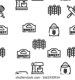 Bäckerei Geschmacksvolle Küche Nahtlose Muster Vektorillustration Thin Line. Illustrationen