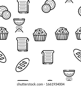 Bakery Tasty Food Seamless Pattern Vector Thin Line. Illustrations