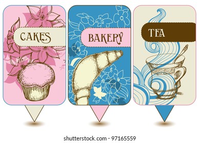 Bakery, tea and cakes labels