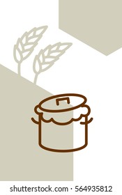 Bakery template design blank, poster. Pan with dough and wheat ears
