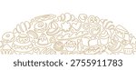 Bakery template. Line vector minimal stroke for design cafe, menu. Bread products, croissant, french baguette, cake, cinnamon bun. Breakfast, lunch, dessert, chocolate sweets. Editable stroke