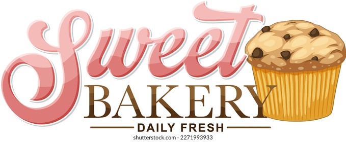 Bakery text banner with cupcake illustration