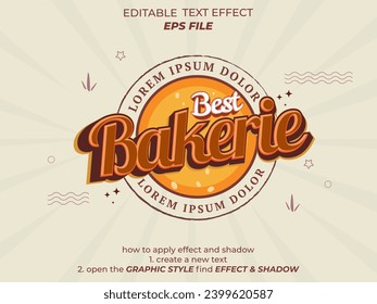 bakery text effect, font editable, typography, 3d text for food industry. vector template