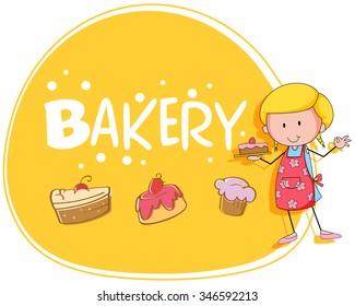 Tema de panadería con panadería e ilustración de pasteles