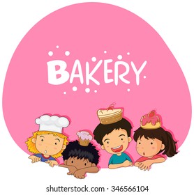 Bakery theme with children and cake illustration