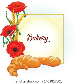 Bakery themed background with poppies and wheat