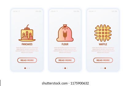 Bakery thin line icons set: pancakes, bag of flour, waffle. Vector illustration.