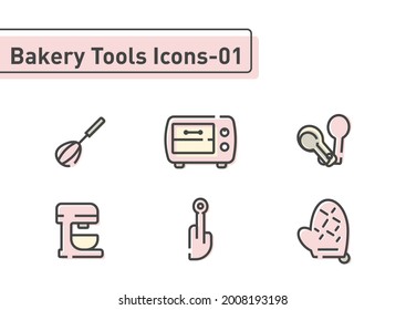 bakery tool flat line icon set isolated on white background ep01
