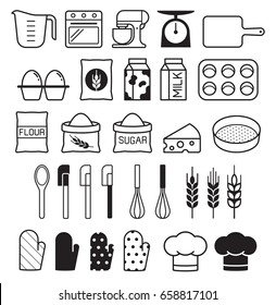 Iconos de herramientas de panadería establecidos. Ilustración vectorial.