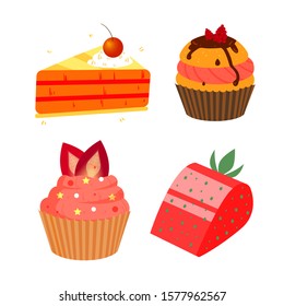 Bakery top view frame. Bakery set vector illustration.Delicious sweets and fresh pastry. Vector sweet bakery products. Pastry desserts flat color vector illustrations set. Sweet pastry icons set.