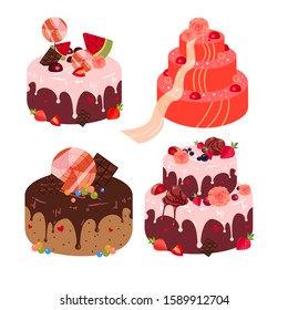 Bakery top view frame. Bakery set vector illustration.Delicious sweets and fresh pastry. Vector sweet bakery products. Pastry desserts flat color vector illustrations set. Sweet pastry icons set.