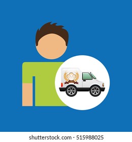 bakery van and character man icon vector illustration eps 10