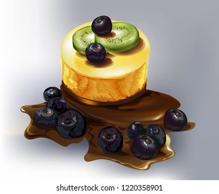 Bakery  ,vanilla cake with blueberry and kiwi 