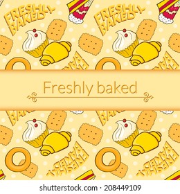 Bakery vector beautiful holiday background in cartoon style with central space for text