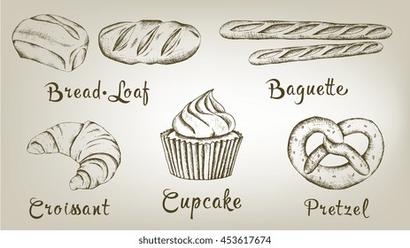 Bakery vector hand drawn isolated collection