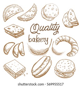 Bakery vector hand drawn set illustration in graphic style