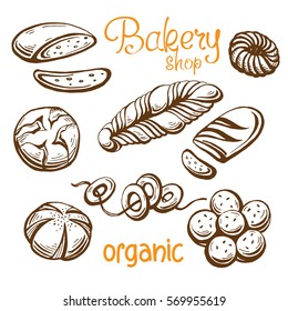 Bakery vector hand drawn set illustration in graphic style