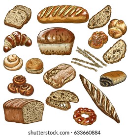 Bakery vector illustration, hand drawn sketch, colored.