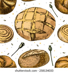 Bakery vector pattern. Hand drawn sketch Collection of bread