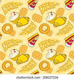 Bakery vector seamless pattern, beautiful holiday background in cartoon style