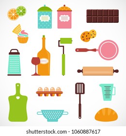 Bakery vector set, food icons, kitchen equipment