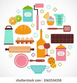 Bakery vector set, food icons, kitchen equipment