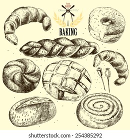 Bakery vector set. Hand drawn sketch Collection of bread