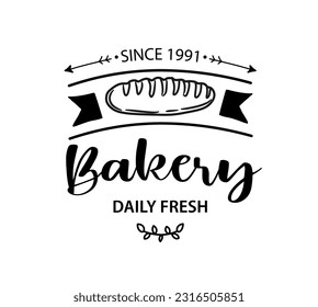 Bakery. Vector vintage logo word. Design typography, logo, badge, label, icon. Hand drawn horizontal calligraphy text. Typography bakery logo. Signboard icon bakery. Black and white illustration.