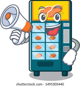 Bakery vending with megaphone machine isolated cartoon