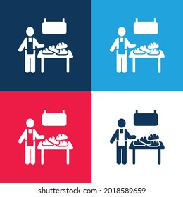 Bakery Vendor blue and red four color minimal icon set