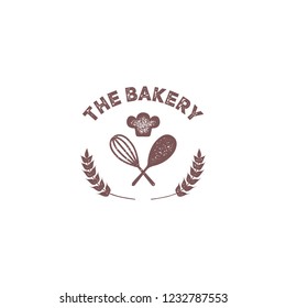 The bakery vintage badge emblem logo with stir and chef hat icon