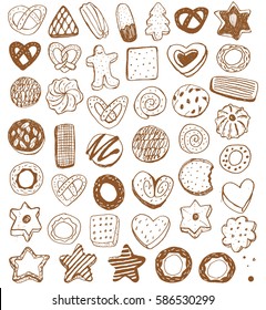 Bakery Vintage Design Elements: Cookie, Pretzels, Gingerbread, Wafer, Cracker. Cookies Wrapping Paper.