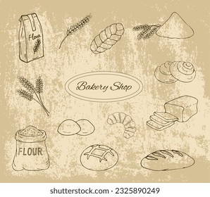 bakery vintage hand-drawn banner. Background template for design. Isolated vector illustration