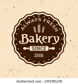 Bakery vintage vector round emblem, label, badge or logo on light colored background