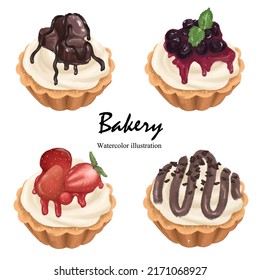 Bakery, watercolor tart. Vector illustration